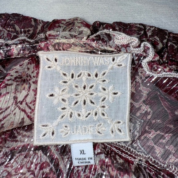 Johnny Was Jade Tunic Bilbao Paisley Sheer Metallic Silk Blend Boho XL Loose Fit - Picture 8 of 12